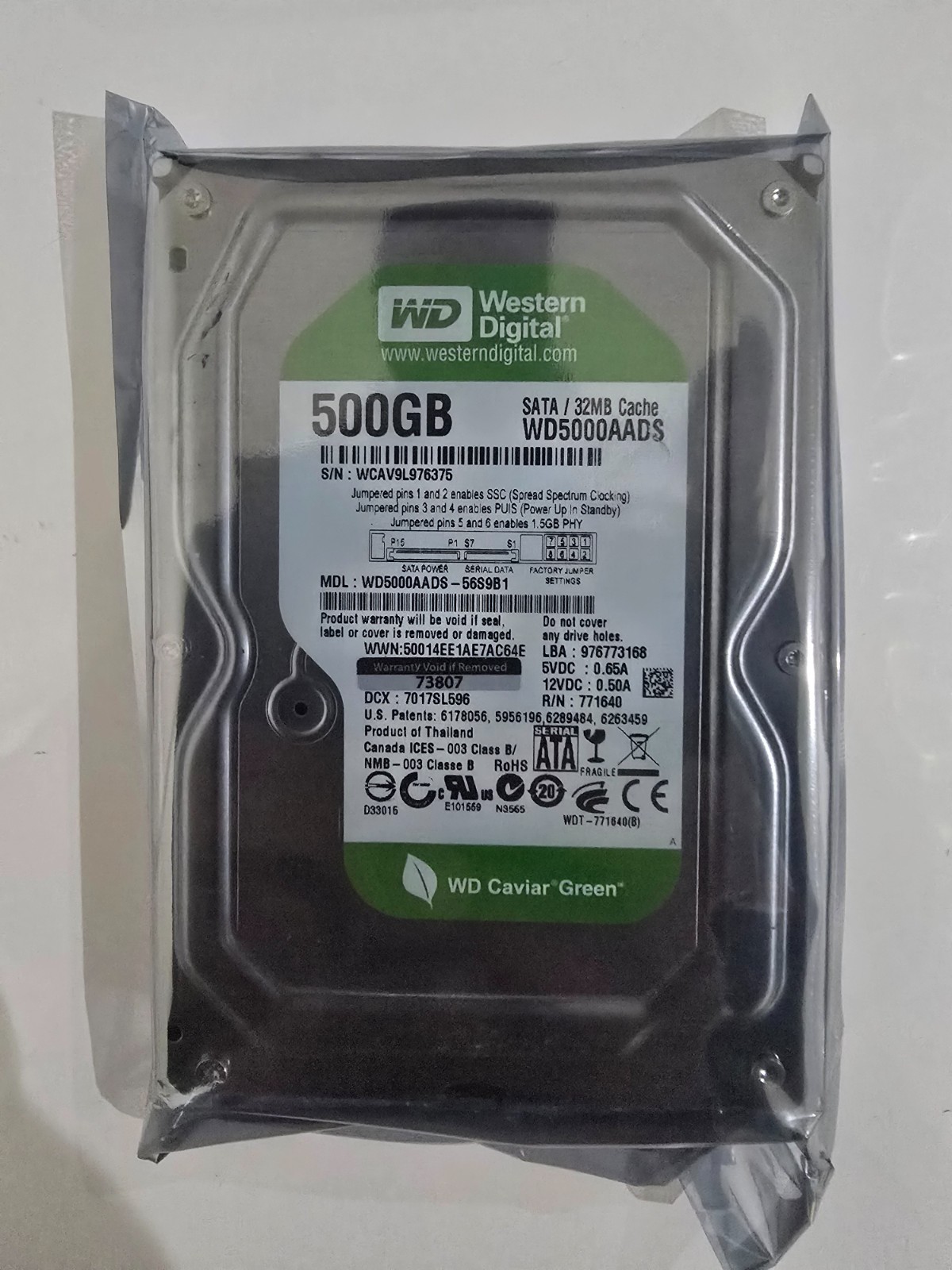 WD Green 500GB WD500AADS 3.5 " SATA Internal HD CCTV DVR-Brand New Sealed - Image 9