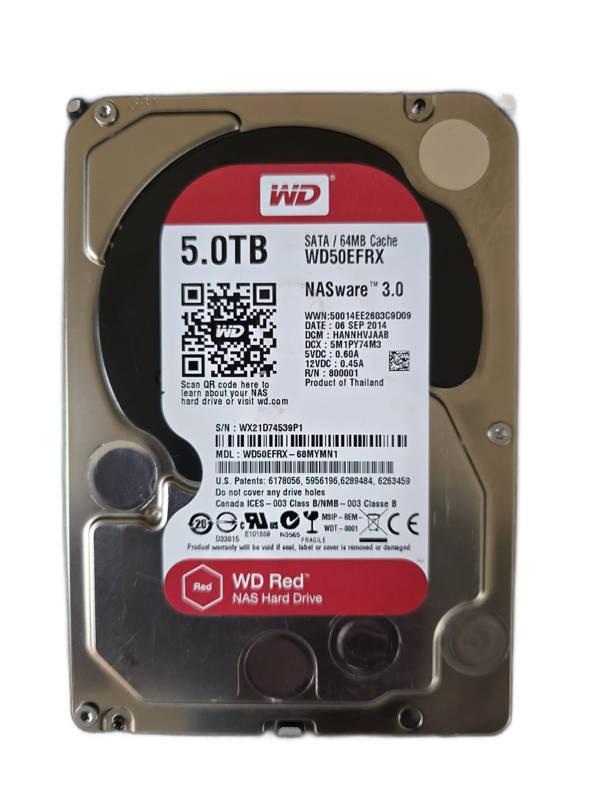 Western Digital RED WD50EFRX 5TB NAS 3.5" 5400RPM SATA HDD/Used-Good/100% Health - Image 5