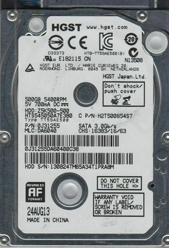 Hitachi 500G 2.5" HGST Sata 3.0 Gbps Hard Drive HTS545050A7E380 - Image 6