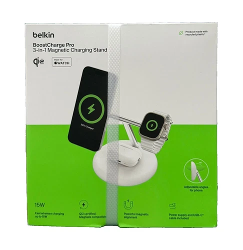 Belkin BoostCharge Pro 3 in 1 Wireless Magnetic Charging Stand Qi2 White/Sealed - Image 7