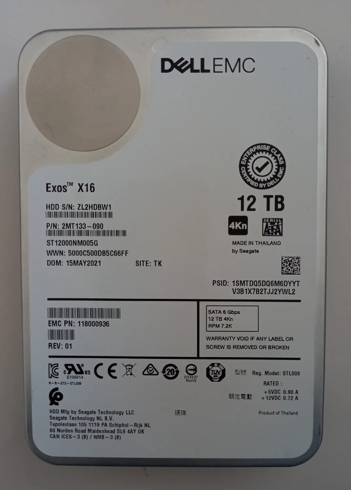 Dell EMC EXOS X16 12TB ST12000NM005G 7.2K SATA Low Used-Good/100% health - Image 12