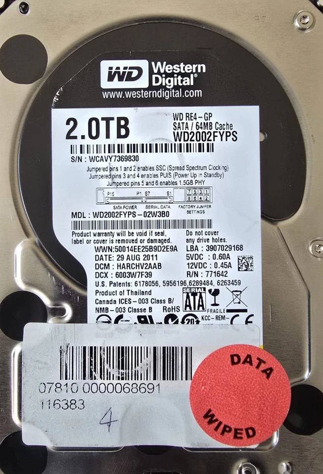 WD RE4-GP WD2002FYPS-01U1B1 2TB 3.5" Desktop SATA HDD/ Good-100% Health - Image 10