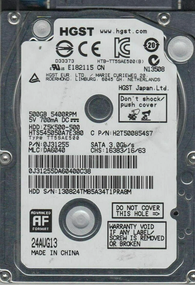 Hitachi 500G 2.5" HGST Sata 3.0 Gbps Hard Drive HTS545050A7E380 - Image 7